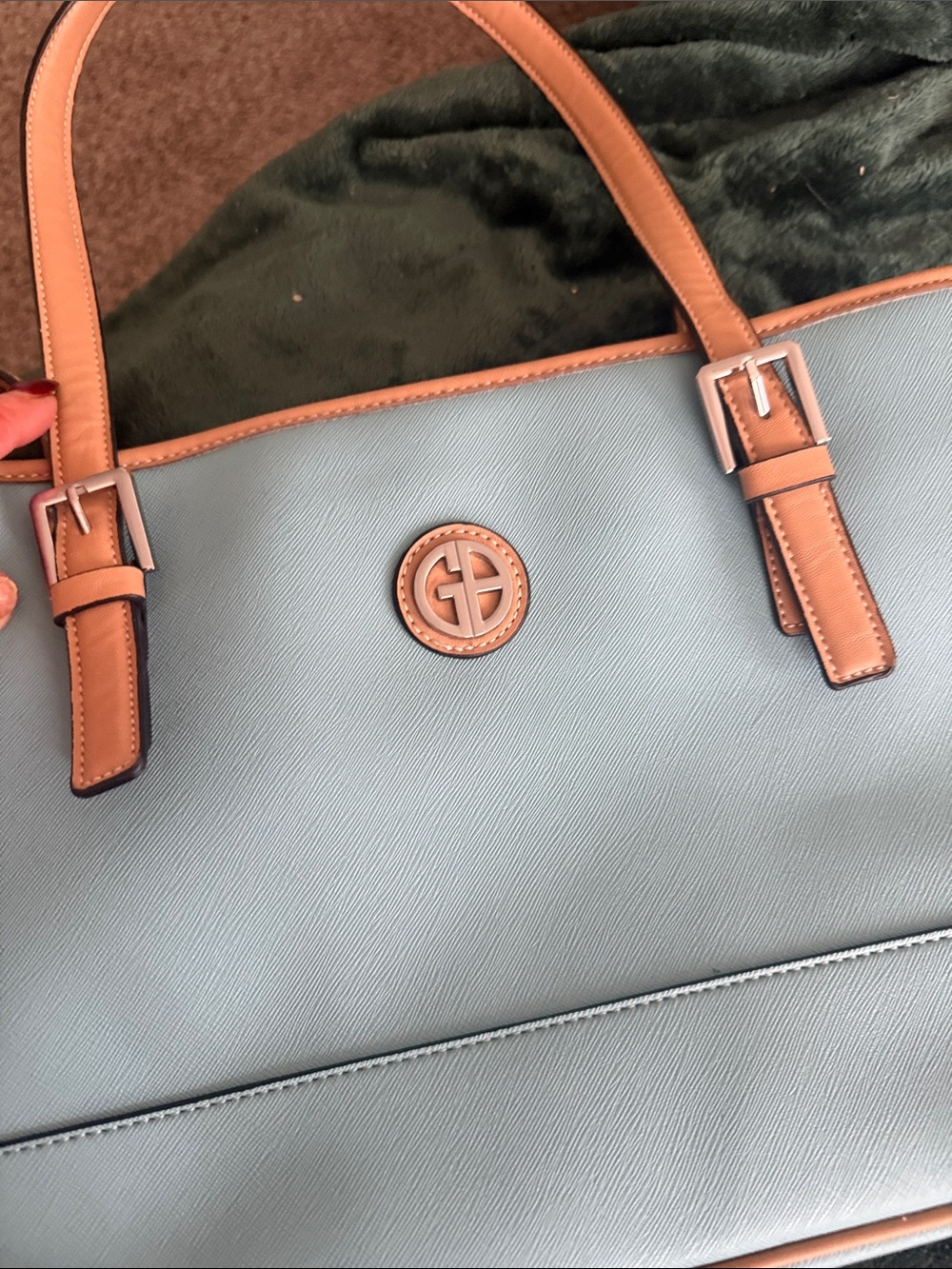 Light Blue and Tan Women's Tote with Signature Round Logo